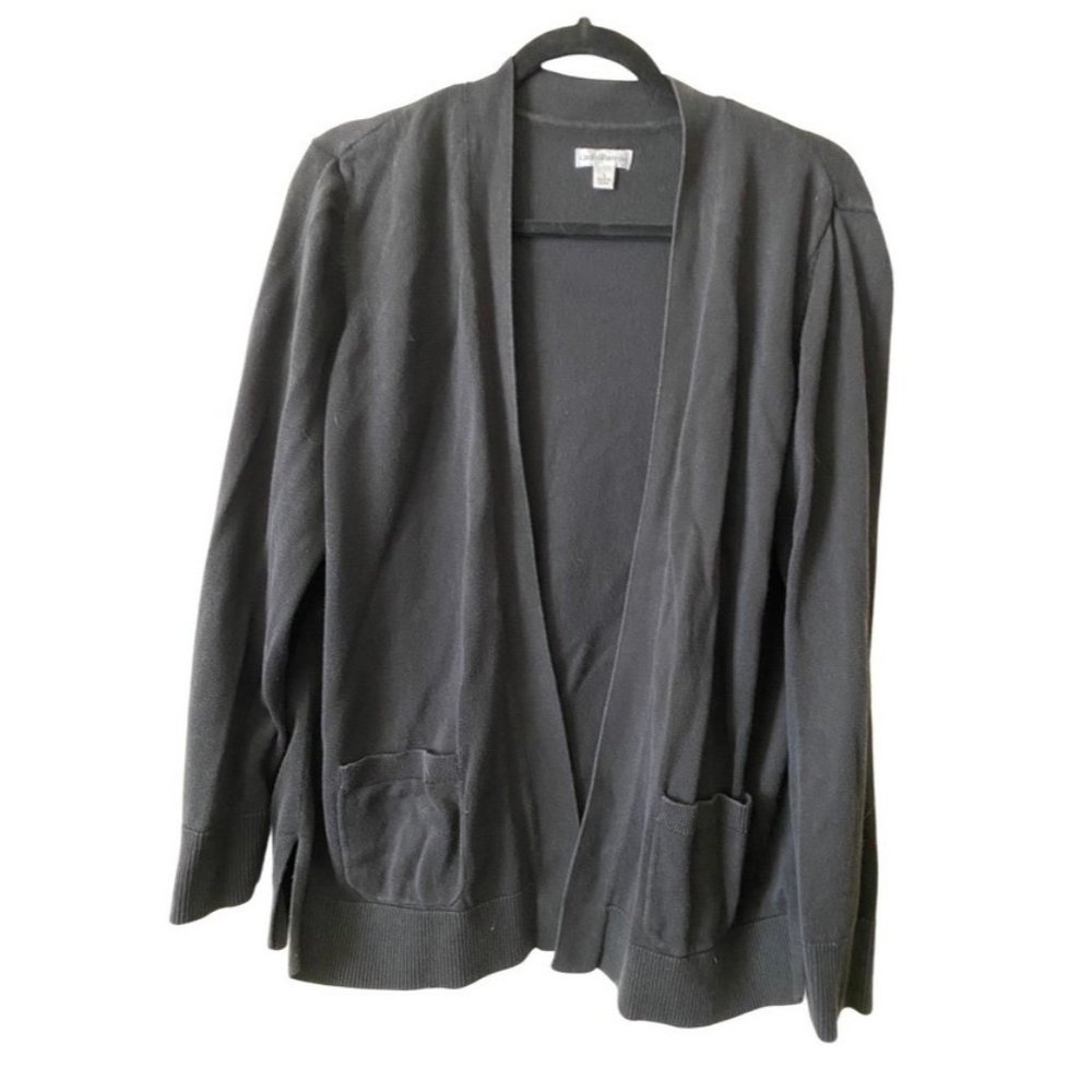 Croft & Barrow Open Front Long Sleeve Ribbed Trim Cardigan Sweater Gray Large